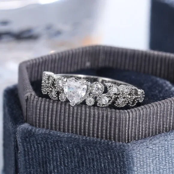 ▶Heart shape CZ Eternity 925 Silver Plated Fashion Ring for Women, L089
